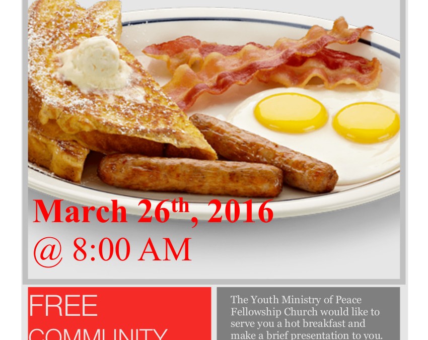Community Breakfast, Saturday, March 26